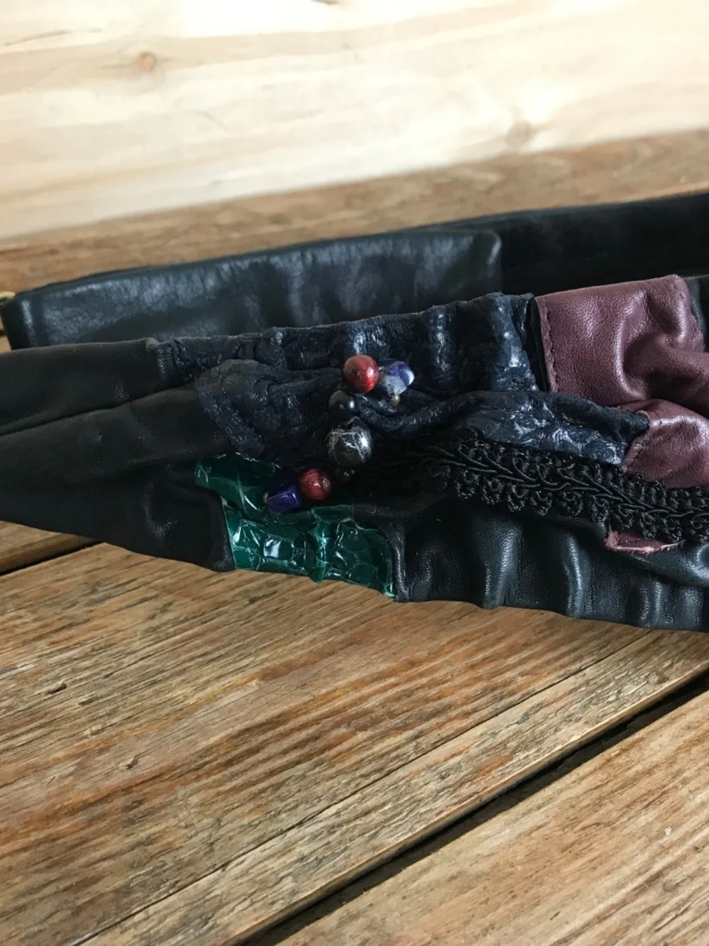 VTG Handmade? Leather Patchwork Statement Belt Wearable Art 80s RARE‎ OOAK